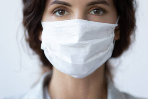 Close up of female wearing face mask