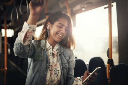 Young person on a bus