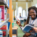 smiling students in library